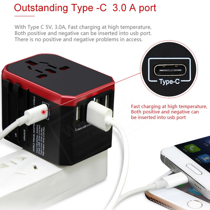 Melery US EU UK AU Plug Adaptor + USB - iPhone and Android