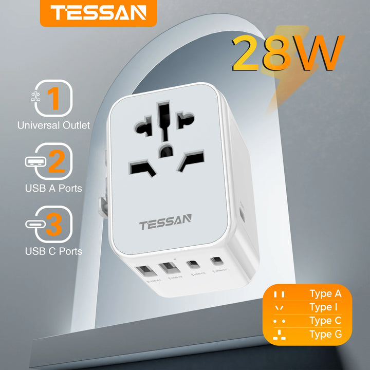 TESSAN Universal Travel Adapter + USB for US EU UK AUS