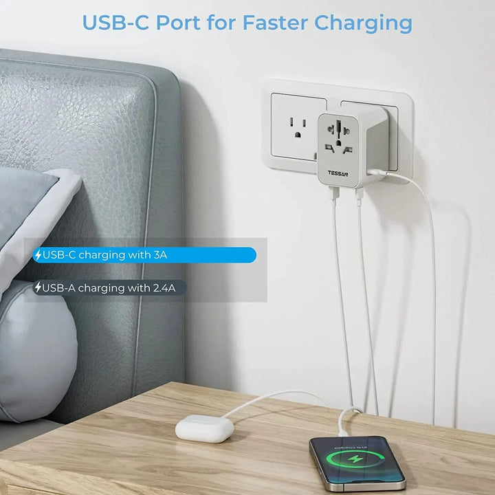 TESSAN Universal Travel Adapter + USB for US EU UK AUS