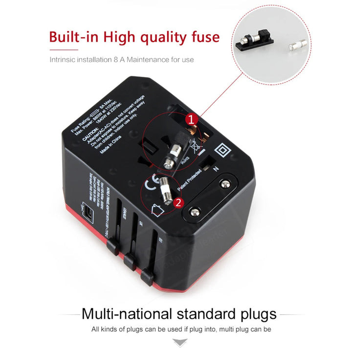 Melery US EU UK AU Plug Adaptor + USB - iPhone and Android