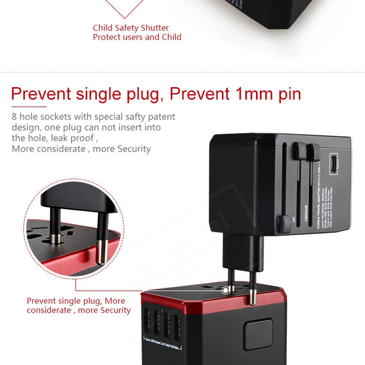 Melery US EU UK AU Plug Adaptor + USB - iPhone and Android
