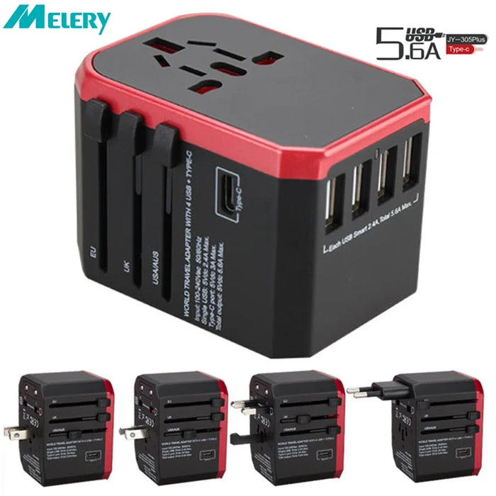 Melery US EU UK AU Plug Adaptor + USB - iPhone and Android