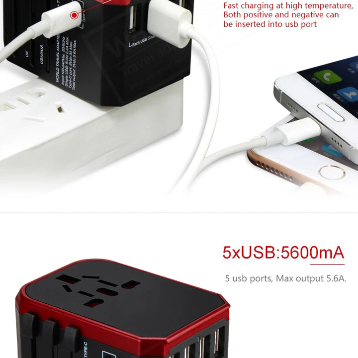 Melery US EU UK AU Plug Adaptor + USB - iPhone and Android