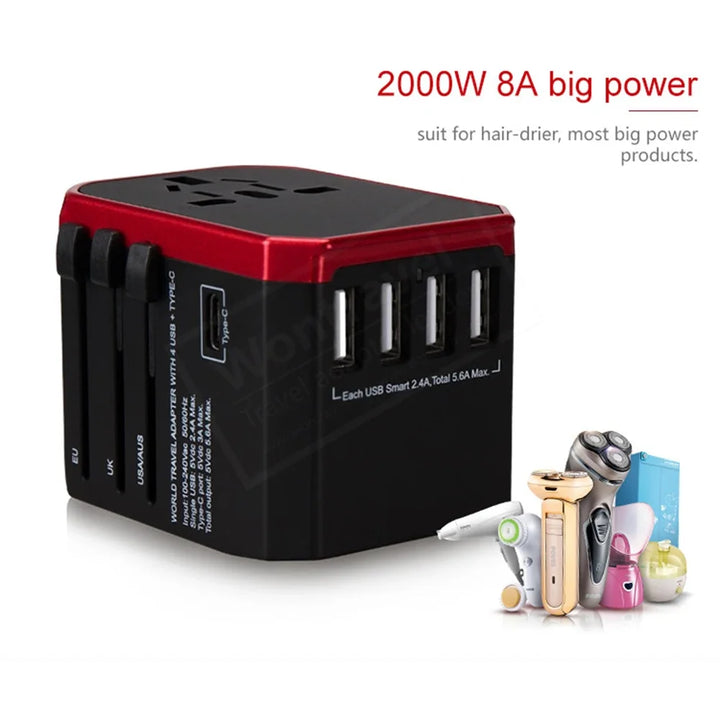 Melery US EU UK AU Plug Adaptor + USB - iPhone and Android